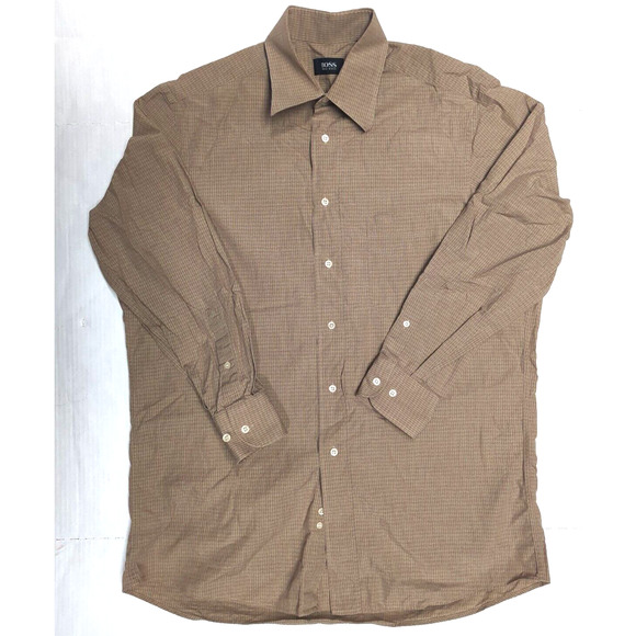 Hugo Boss Shirt 15.5 32/33 MENS Brown Long Sleeve Button Down Textured - Picture 1 of 8